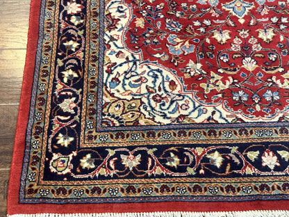 Persian Sarouk Rug 4x7, Red Navy Blue Vintage Wool Medallion Carpet
