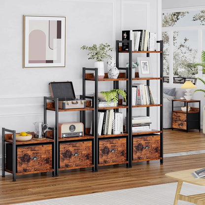5 Tier Bookshelf With Drawer Tall Narrow Wood Bookcase