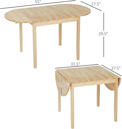 55 Inch Solid Pine Dropleaf Dining Table Expandable