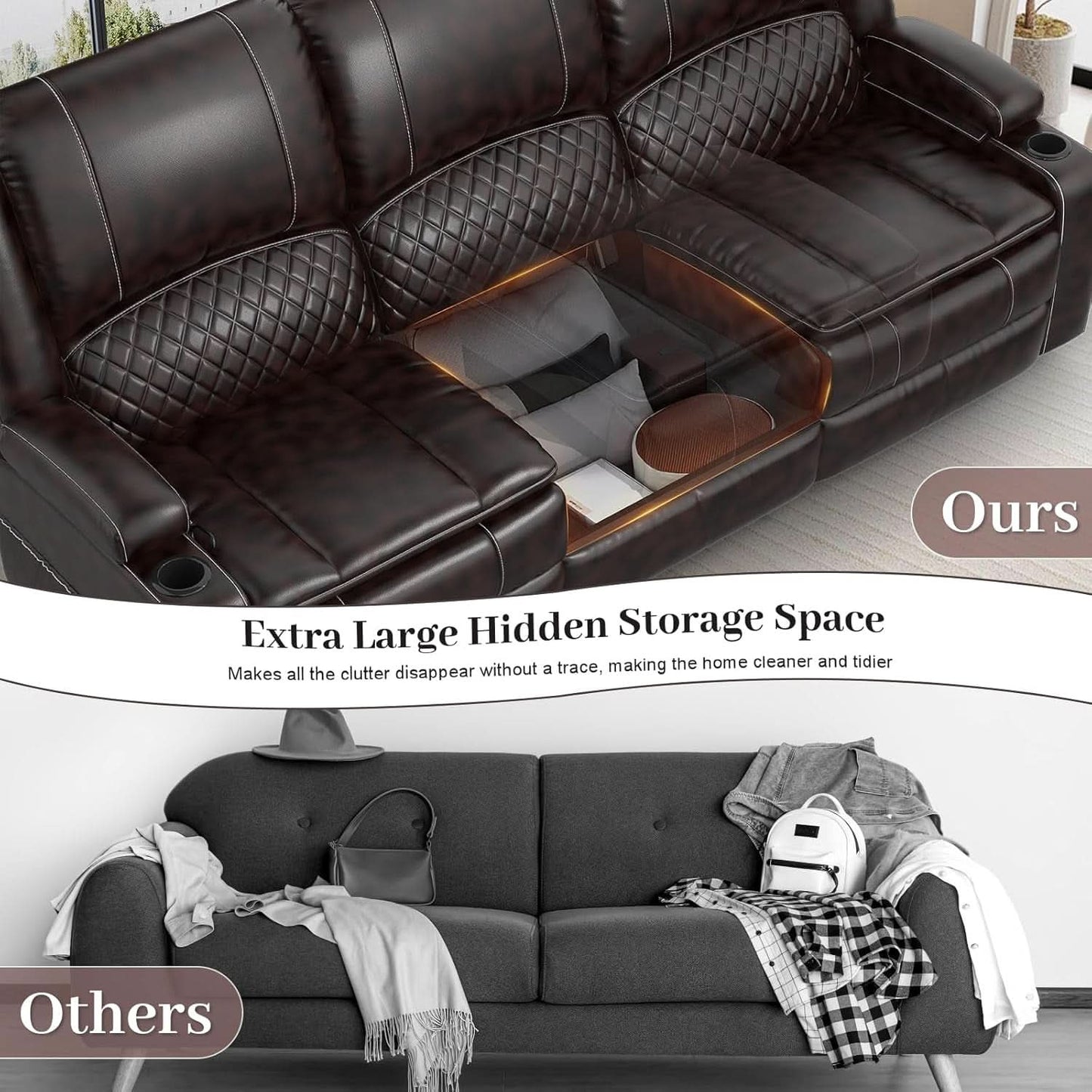 3 Seater Recliner Sofa With Hidden Storage Console