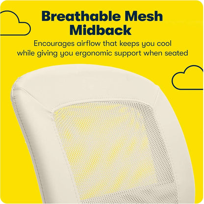 Armless Desk Chair With Mesh Back And Wheels Cream White