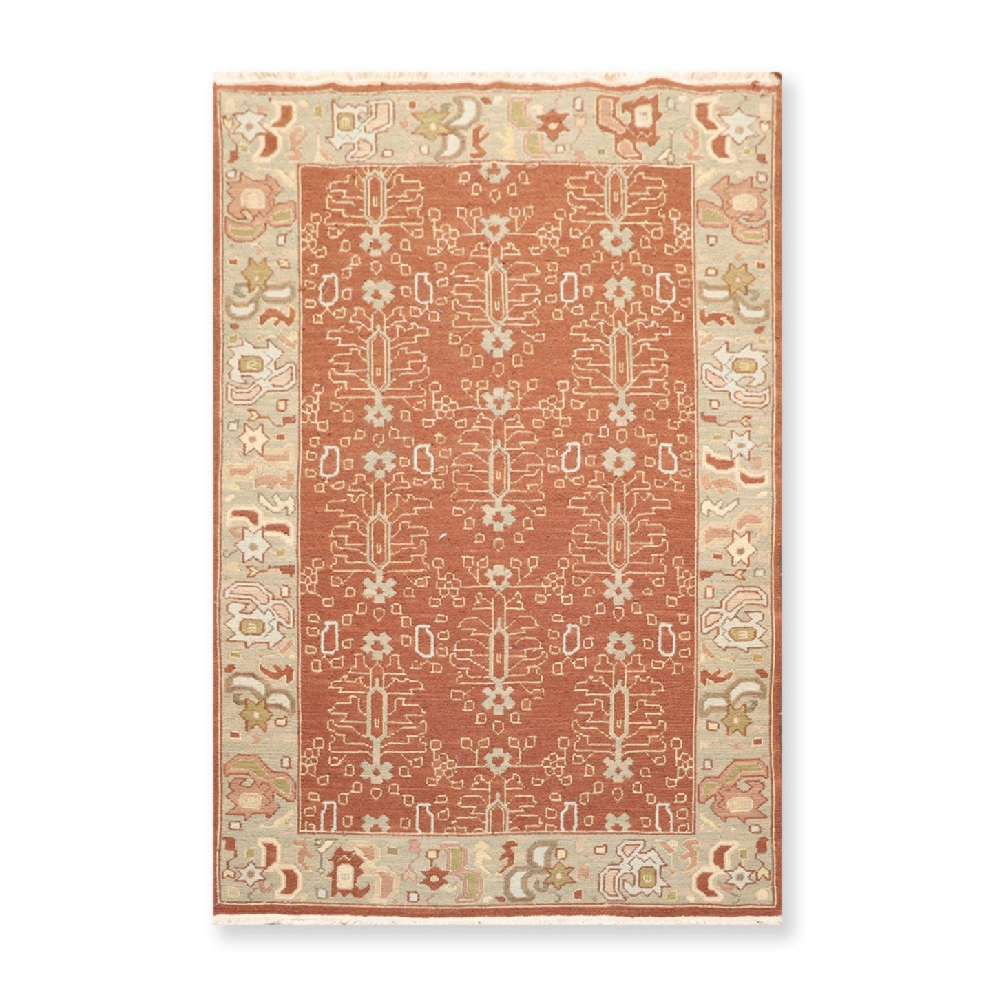 3'10" x 5'10" Hand Knotted Wool Reversible Panel Area Rug Brown