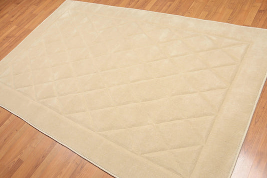 5' x 8' Designer Embossed Diamond Pattern 100% Wool Area Rug Beige