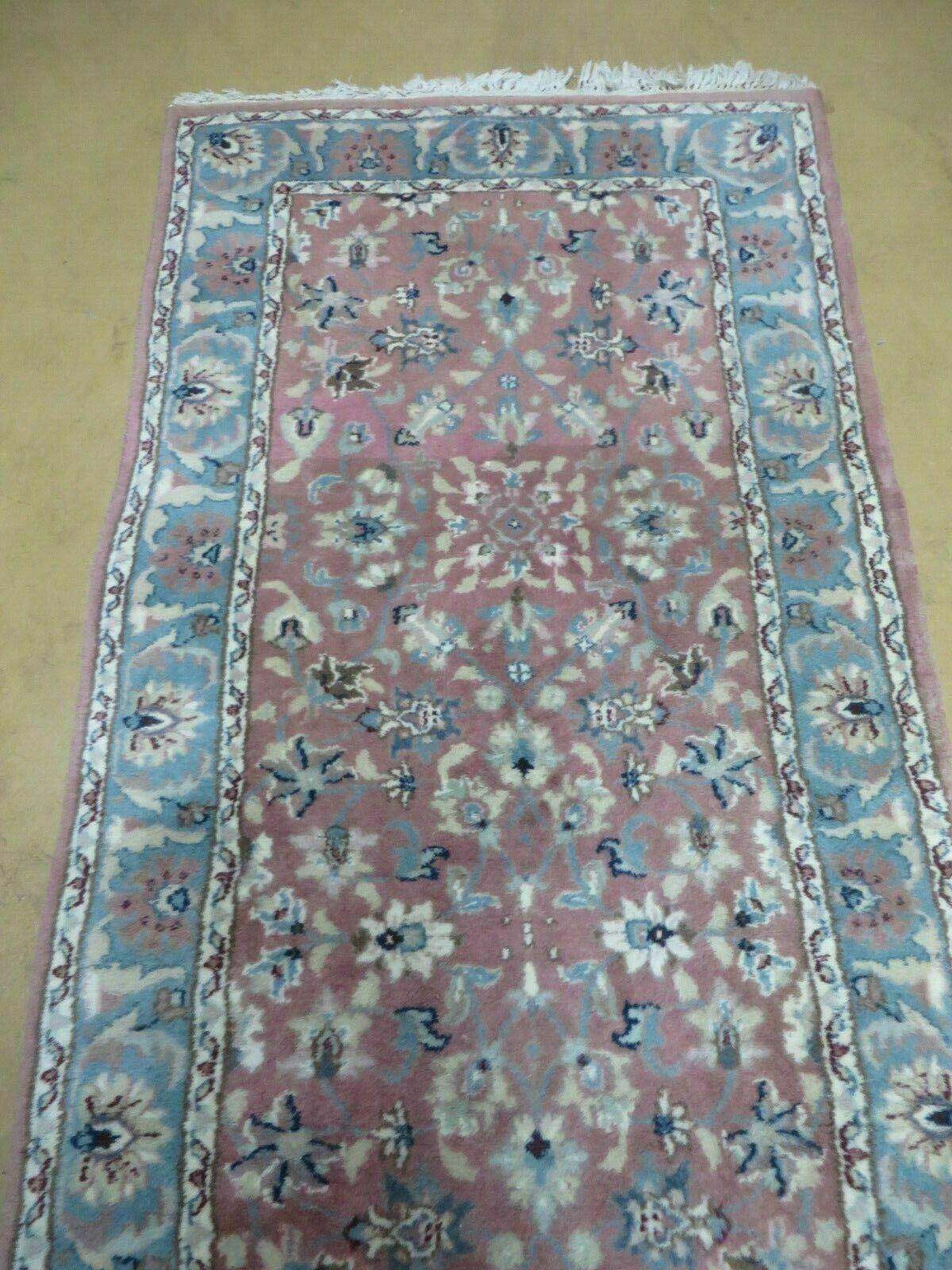 2' 8" X 12' Vintage Handmade India Floral Wool Runner Rug Nice