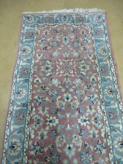 2' 8" X 12' Vintage Handmade India Floral Wool Runner Rug Nice