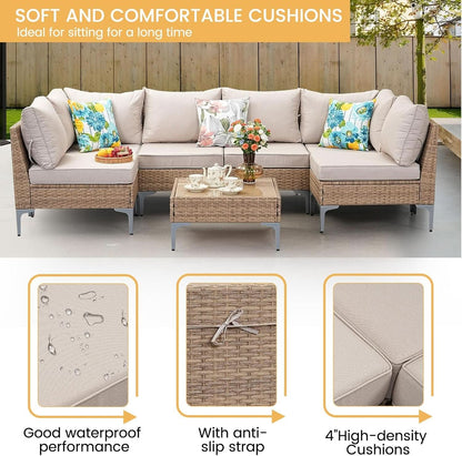 7 Piece Wicker Patio Furniture Set with Thick Cushions