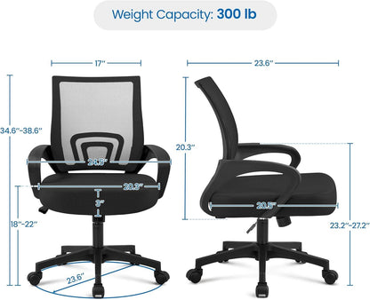 Ergonomic Mesh Office Chair Black Height Adjustable 2 Pack