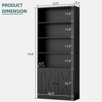 Industrial Black Floor Standing Bookcase With Doors