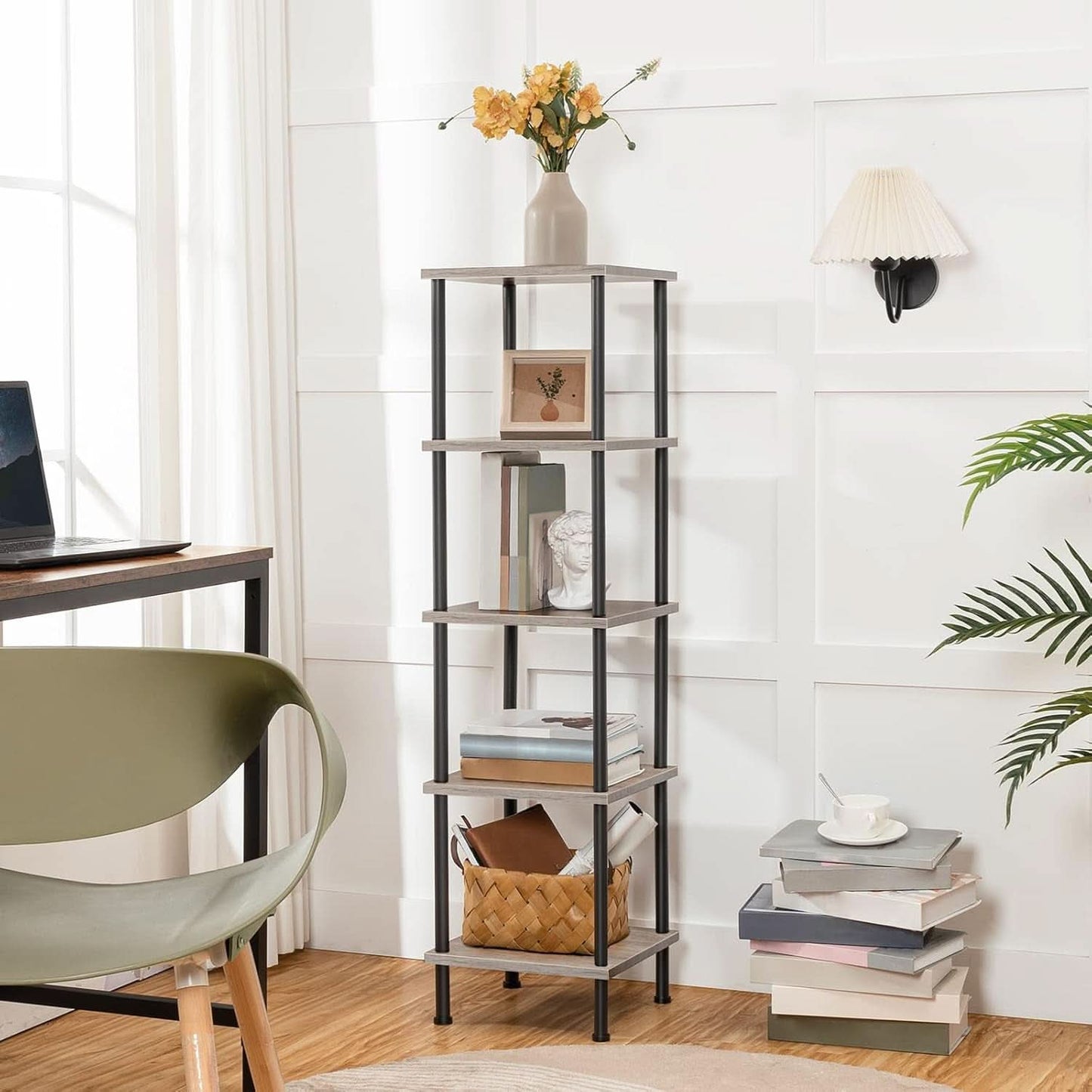 5 Tier Corner Shelf Stand Greige and Black No Tool Assembly