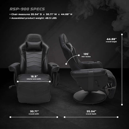 900 Gaming Recliner Black With Adjustable Leg Rest Cupholder