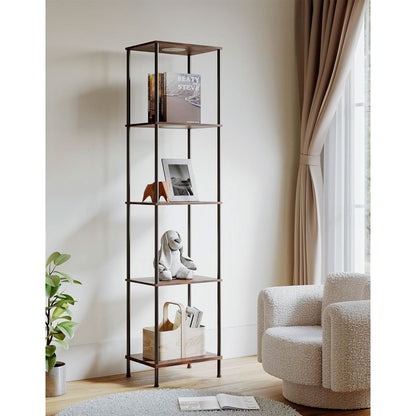 Display Shelf With RGBW Light Floor Lamp 5 Tier Brown
