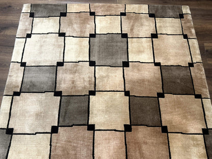 Tibetan Wool Rug 5x8, Contemporary Modern Carpet, Abstract Design, Soft Thick Pile, Pair B