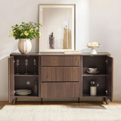 62 Inch Walnut Sideboard Buffet With Adjustable Shelves