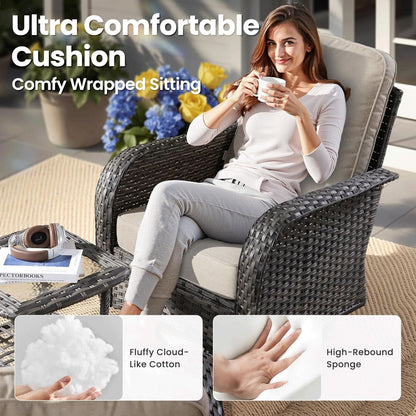Modern Outdoor Wicker Furniture Set with Swivel Rocking Chairs
