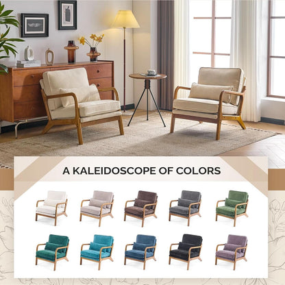 Chenille Mid Century Modern Accent Chair Set of 2 Cream