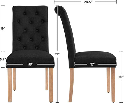 Tufted Upholstered Dining Chair Pair With Solid Wood Legs Black
