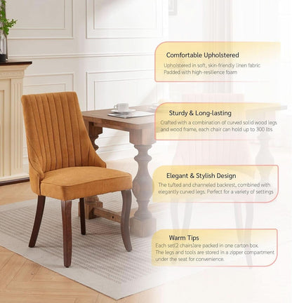 Yellow Linen Dining Chairs Set Of 4 Channel Tufted