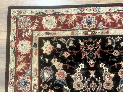 Black Sino Persian Rug 3x5, Wool with Silk Highlights, Floral, Fine 170 KPSI