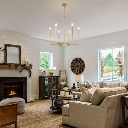 Gold 6 Light Candle Chandelier For Dining Room Modern