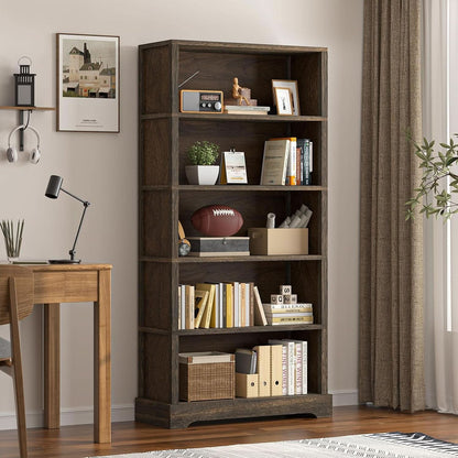 65 Inch Solid Hardwood Bookshelf With Five Tier Open