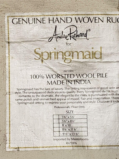 3' 6" X 5' 6" Hand Stitched Indian Wool Rug with Backing Green Beige