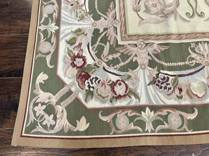 Aubusson Rug 5x8, Wool Handmade Vintage Carpet, Angel Motifs, Flatweave Rug 5 x 8, Medium Sized, European Design