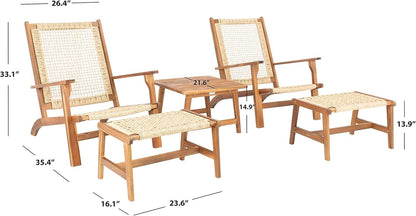 Outdoor Acacia Wood Woven Rattan 5 Piece Patio Set