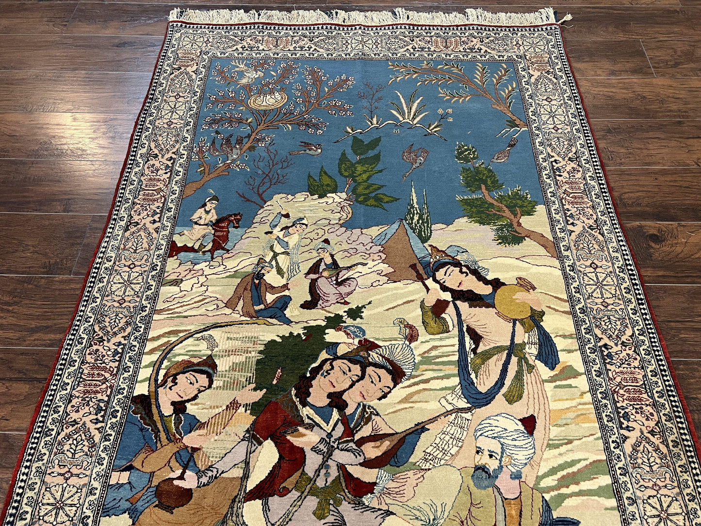 Vintage Persian Qum Pictorial Rug 5x7 - Wool & Silk