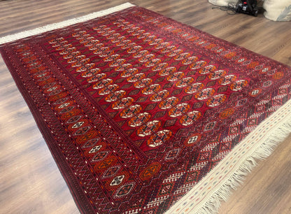 Persian Turkoman Rug 7x9, Red Tribal Carpet