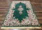 Persian Kerman Rug 4x6, Green Ivory Pink, Wool Vintage, Semi Open Field