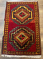 Small Antique Turkish Yastik Rug 2x3, Double Medallions, Geometric, Red, Wool