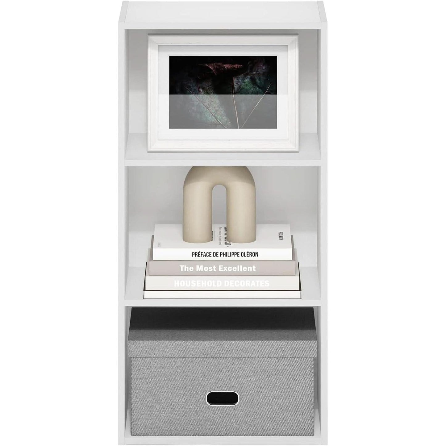 Luder Three Tier Open Shelf Bookcase Bright White Finish