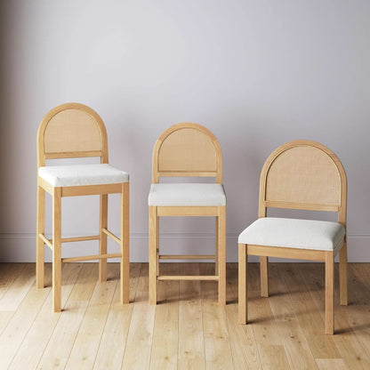 Bailey 19 Inch Boucle Dining Chair With Rattan Back And Wood Legs