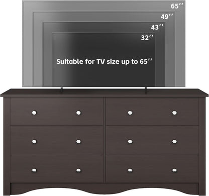 6 Drawer Dresser And TV Stand For 65 Inch TV Brown
