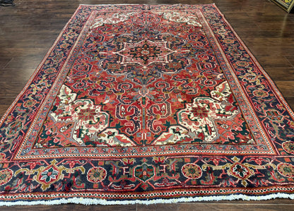 Persian Heriz Rug 6.6 x 9, Geometric Wool Persian Carpet