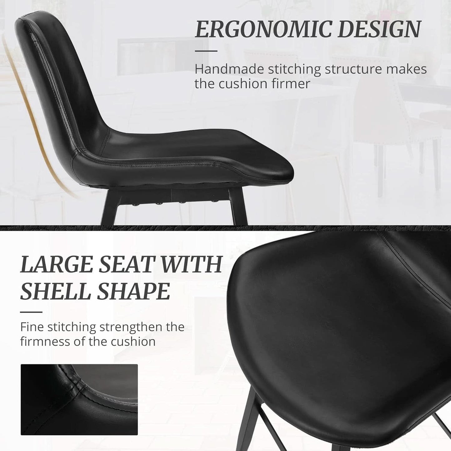 24 Inch Modern Bucket Bar Stool Set Of 3 With Back And Footrest In Faux Leather Black
