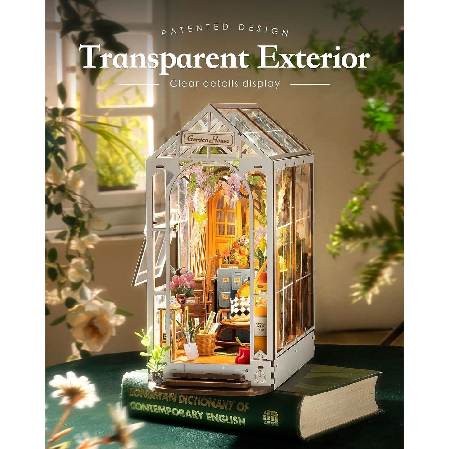 DIY Garden House Book Nook Kit With LED Lights Bookshelf