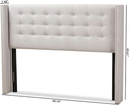 Modern Greyish Beige Winged Tufted Fabric Queen Headboard