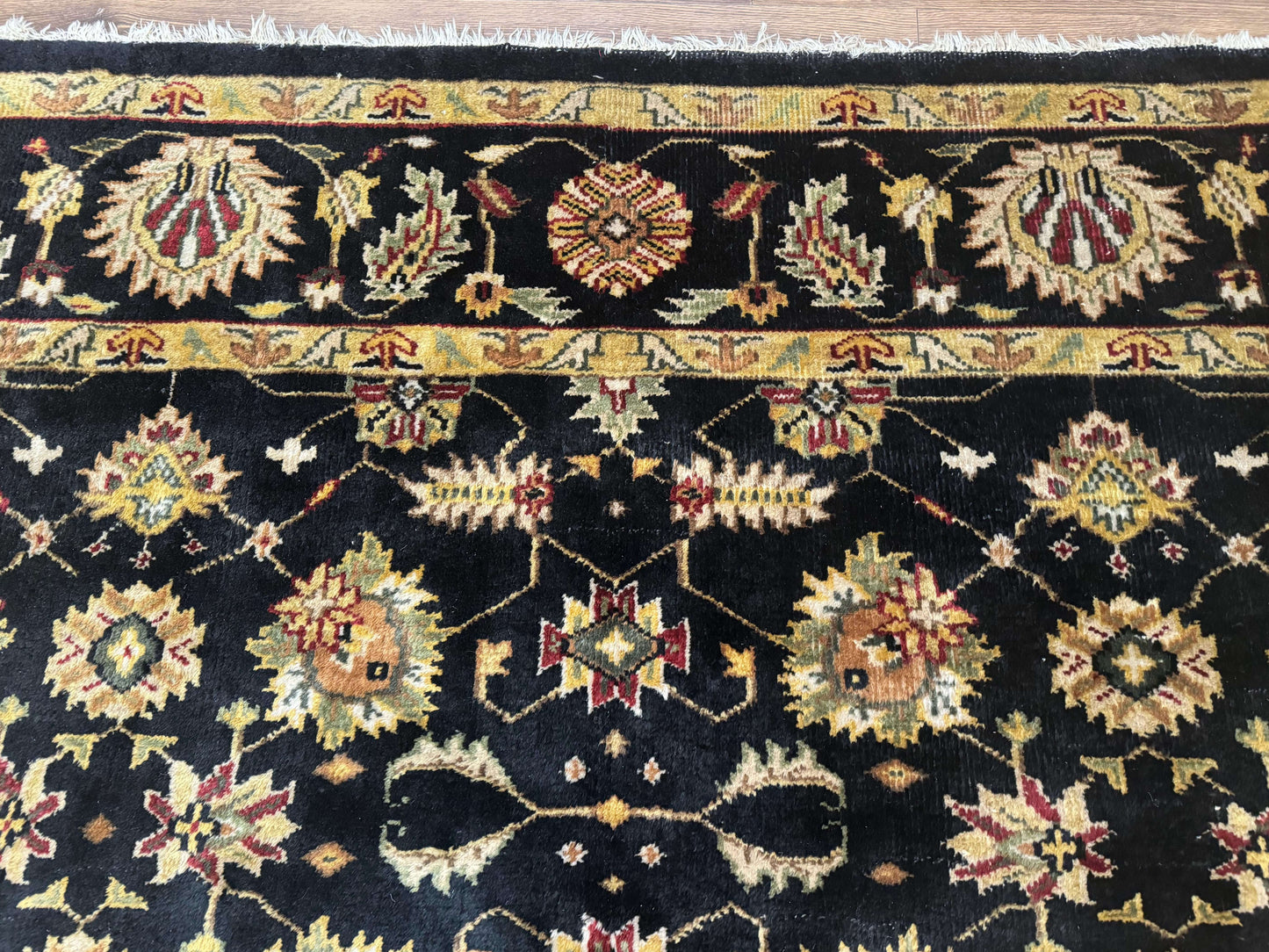 Indo Persian Mahal Rug 8x10, Black and Gold, Wool Hand Knotted Oriental Carpet