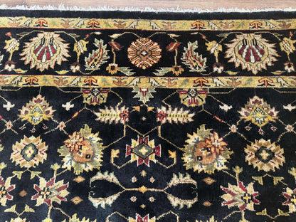 Indo Persian Mahal Rug 8x10, Black and Gold, Wool Hand Knotted Oriental Carpet
