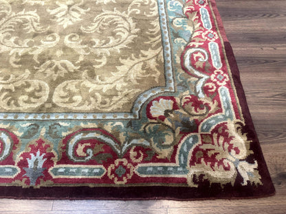 Tibetan Aubusson Rug 6x9, Gold-Beige, Soft Wool Pile, Handmade