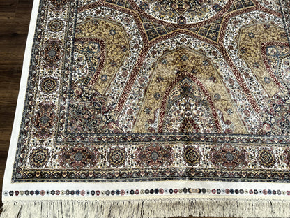 Turkish Silk Rug 5 x 7.6, Dome Design, Bamboo Silk, New