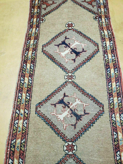 2'4" X 11' Antique Handmade Turkish Wool Rug Runner Carpet Camel Hair Nice