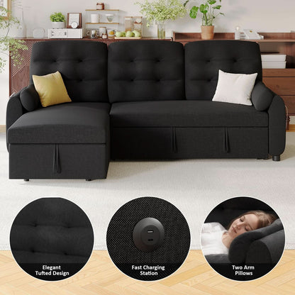 86Inch Convertible Sleeper Sectional With USB Ports