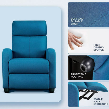 Blue Fabric Recliner Chair For Living Room Comfort