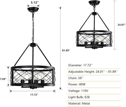 Black Industrial Chandelier Four Light Drum Fixture