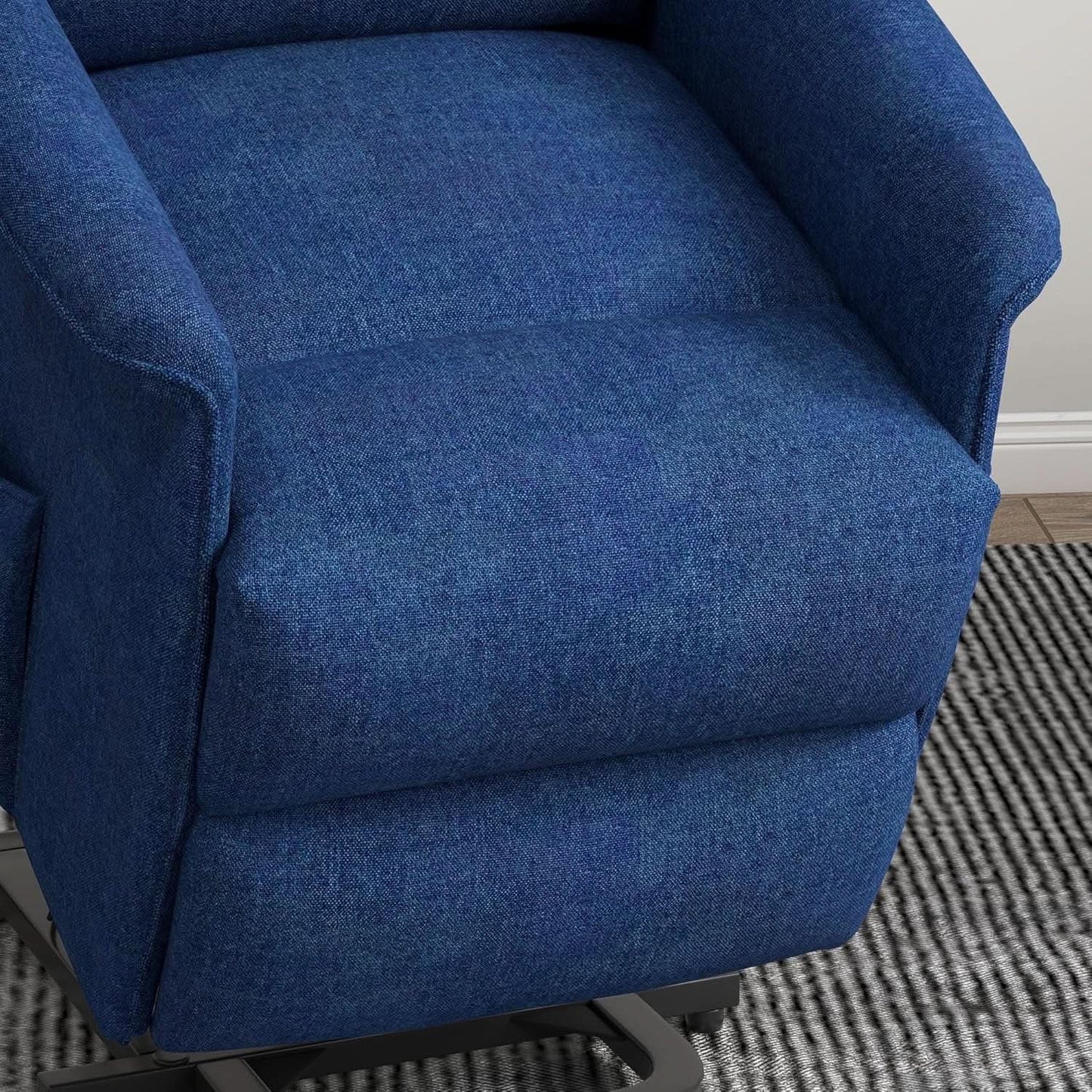 Power Lift Recliner Chair In Dark Blue Fabric Easy Assembly