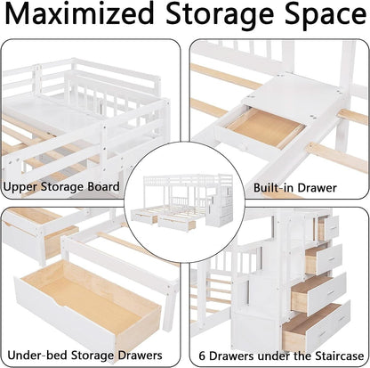 White Triple Bunk Bed With Storage Staircase Full Over Twin And Twin Bunk Bed