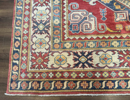 Turkish Kazak Rug 7.6 x 9.5, Geometric Medallions, Caucasian Pattern