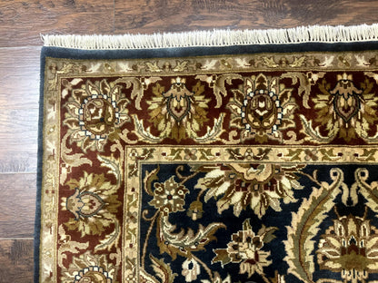 Indian Agra Rug 6x9, Floral, Traditional Rug, Dark Green Maroon Tan